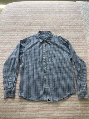 Men's Blue Plaid Button-Up Shirt